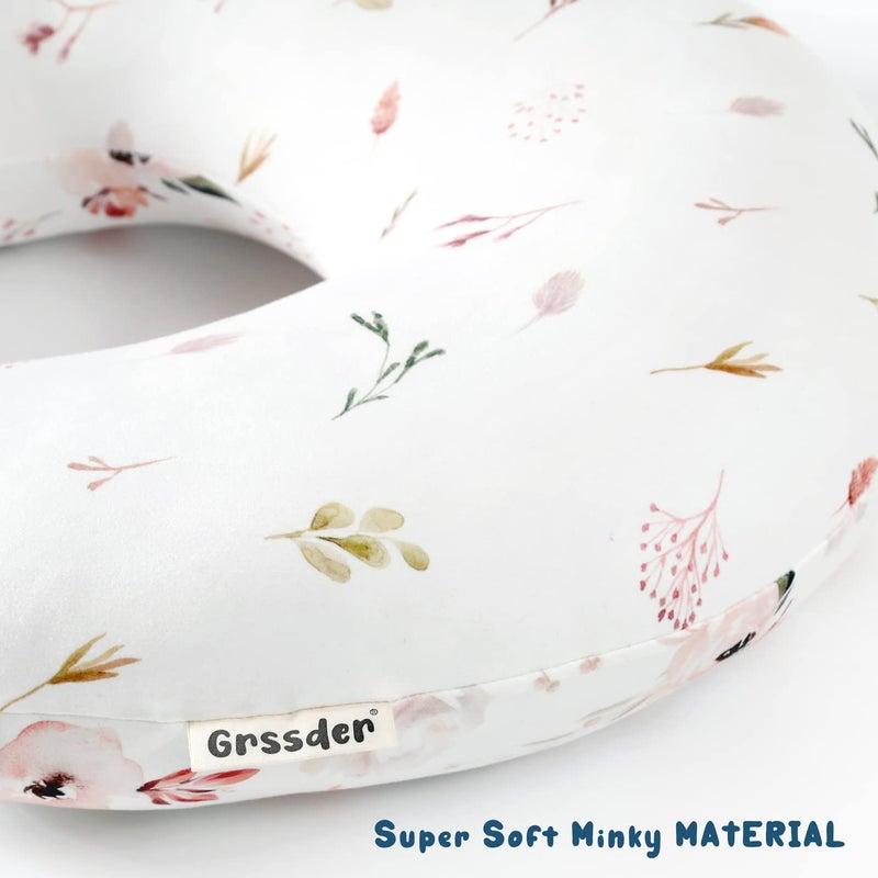 GRSSDER Nursing Pillow Cover Stretchy Minky Removable Nursing Covers for Breastfeeding Pillows, Ultra Soft Comfortable Slipcover for Boy and Girls, Pretty Watercolor Rose Flora, Orange Pink - Image 5